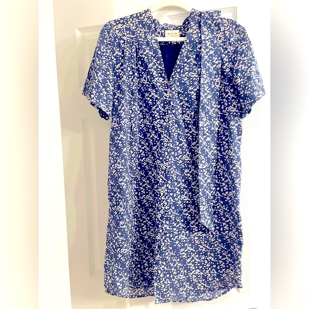 Blue & White MIRTH Belted Dress, Size Small